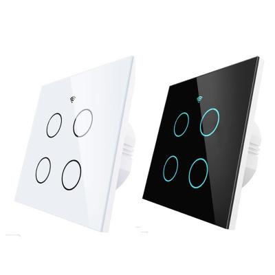 China Panel4gang WiFi Switch 4 Panel WiFi Smart Panel Voice App Multi-band Association Smart Glass Touch Wall Switch Panel4gang for sale