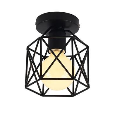 China HoneyFly Modern Simple LED Iron Frame Ceiling Light LED E27 Diamond Nordic Vintage Black Metal Lamp Hallway Dining Room Indoor Lighting for sale