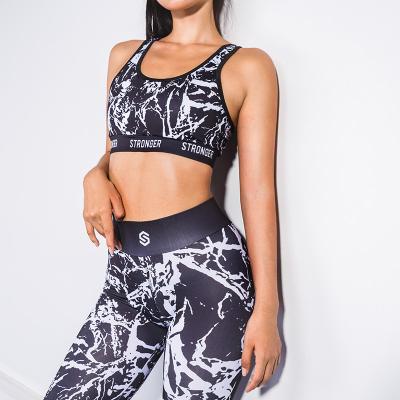 China Antibacterial Printed Yoga Pants Sets High Waist Yoga Suit Elastic Hip Yoga Sets for sale