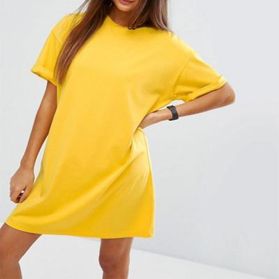 China High Quality Anti-Shrink Plain Breathable Yellow Casual Women's Custom Logo Blank T-shirt Dress for sale