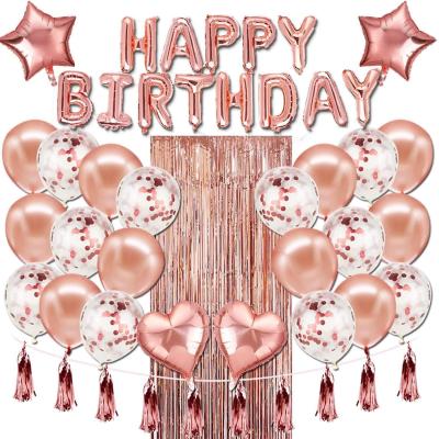 China Party Decoration Rose Gold Confetti Balloon 16inches Happy Birthday Letter Foil Balloon Birthday Party Decoration for sale