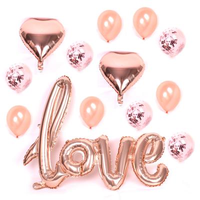 China Rose Gold Color 18inches Wedding Decorations Bridal Party Favors Heart Balloon LOVE and Confetti Large Size Balloon Kit for sale