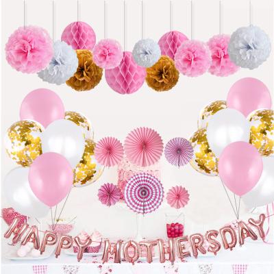 China Happy Pink Theme Party Decoration Mother's Day White Pink Foil Gold Foil Balloon Set Decoration Mothers Day Decoration Balloon for sale