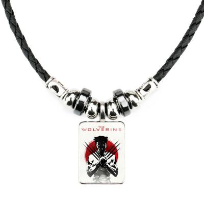 China TRENDY hot sale party gift for kids birthday present fashion black color hero design cool boys leather hero necklace for sale