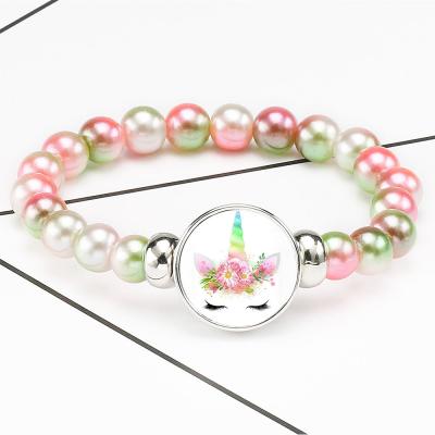 China Hot Sale Cute Party Gift For Kids Birthday Gift Fashion Acrylic Glass Beads Cute Girl Unicorn Bangle Ballet Bracelet for sale