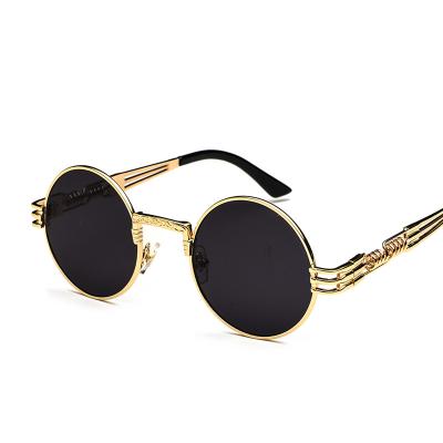 China 2022 Men Vintage Steampunk Glass Coating Sunglasses Round Luxury Metal Punk Retro for sale