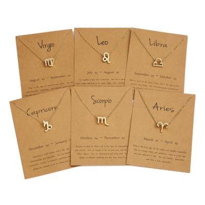 China High Quality Charm Wish Card Horoscope Jewelry 12 Pendant Zodiac Sign Necklace Astrology Zodiac Necklaces For Women for sale