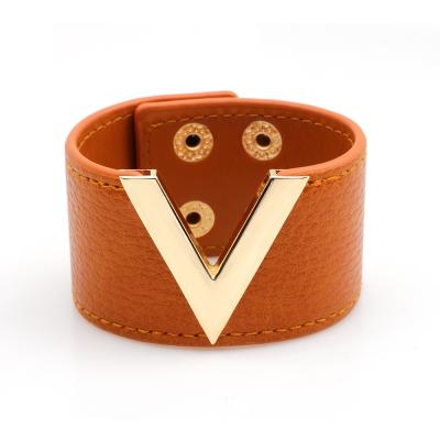 China New fashion punk alloy fashion cuff bracelet V style men women jewelry leather cuff bracelet for sale