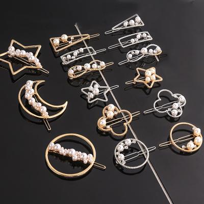 China New Korean Hairpin Women's Geometric Rhinestone Edge With Pearl Inlaid Diamond Versatile Hair Accessories for sale