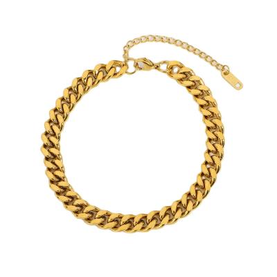 China Wholesale CIA High Quality Real 18K Gold Plated Stainless Steel Chains Restriction Bracelet Miami Cuban Link Hip Hop Cuban Anklet for sale