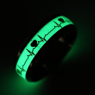 China European and American popular ECG high quality fashion jewelry luminous rings couple titanium steel ring for sale