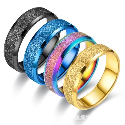 China High Quality 6MM Frosted Stainless Steel Rings Bead Sand Couples Popular Titanium Steel Ring for sale