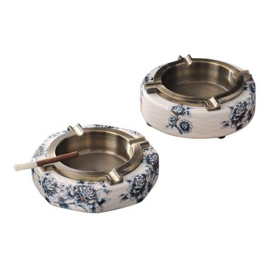 China Creative American Blue And White Home Office Decoration Modern Metal Ceramic Ashtray for sale