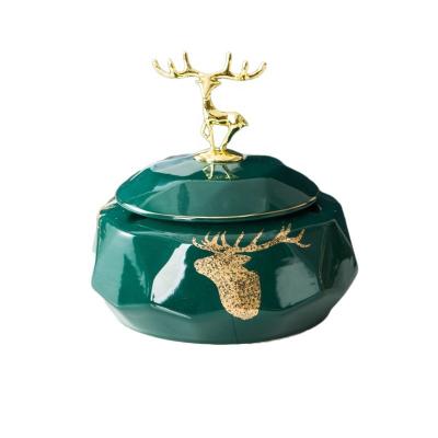 China Xiaolu modern creative household with decoration storage box dark green personalized ceramic ashtray for sale