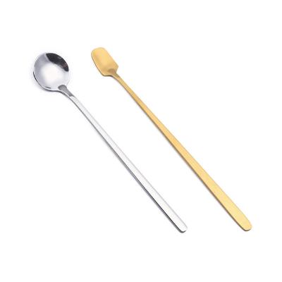 China Beautiful New Design Stainless Steel Two Colors Square And Round Smooth Spoon With Handle For Drink for sale