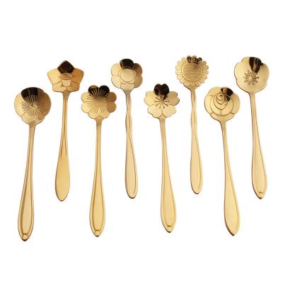 China Beautiful new design roseglod stainless steel multi-pattern flower shape coffee cupping spoon with titanium metal handle for sale