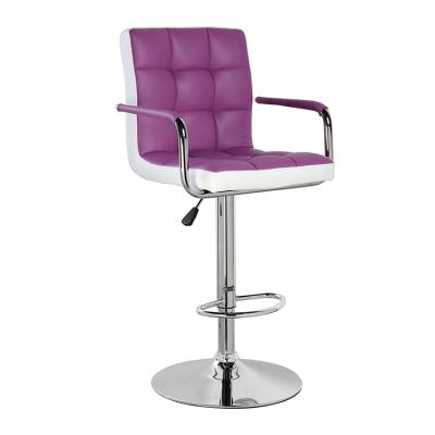 China High Quality Custom Made Eco-friendly PU Multifunctional Adjustable Leather Sponge Cushion Purple Bar Stools for sale