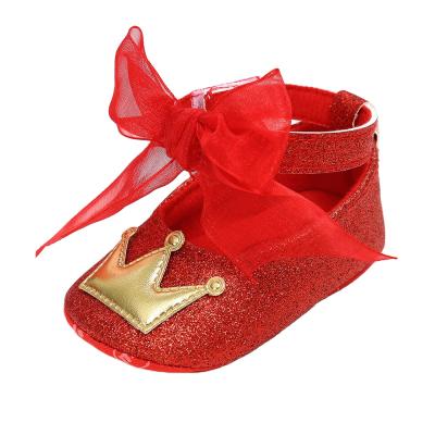 China 2020 Breathable New Design Customed Newborn Infant PU Leather Soft Unique Shoes Babies Bow Toddler Mesh Ribbon Bow Princess Party Sandal for sale