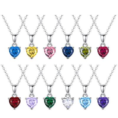 China Classic Lead Free Nickel Free 925 Sterling Silver Cubic Zirconia Heart Shaped Birthstone Jewelry Necklace for sale