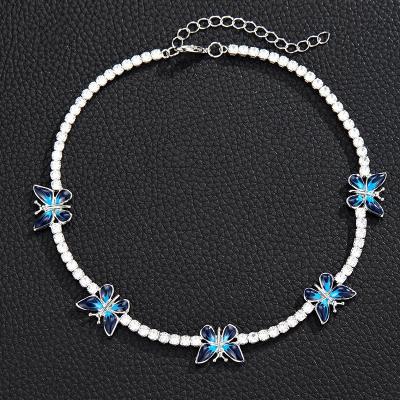 China Blue Zircon Environmentally Friendly Butterfly Hip Hop Jewelry Bracelet Anklet Chain Necklace for sale