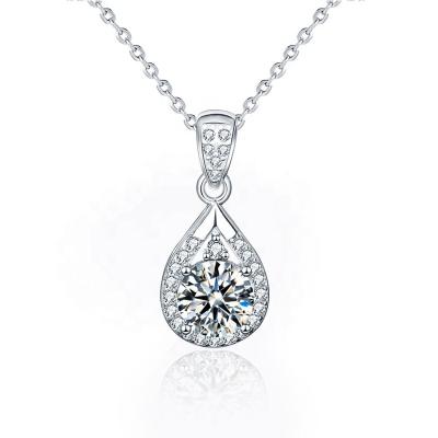 China Fashion Environmental Friendly Design 925 Sterling Silver Moissanite Water Drop Elegant Pendant Necklace for sale