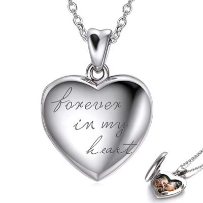 China Isunni Environmentally Friendly S925 Sterling Silver Heart Locket Necklace That Holds Pictures Forever In My Heart DIY Custom Photo Pendants for sale