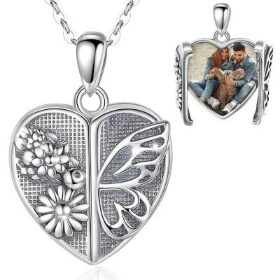 China TRENDY S925 Sterling Silver Wholesale Personalized Heart Shaped Custom Photo Pendant Necklace for sale