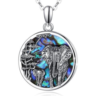 China FASHIONABLE Mother Baby Elephant Shell Isunni S925 Sterling Silver Abalone Animal Pendant Necklace for sale