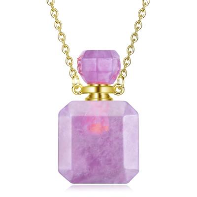 China Isunni Environmental Friendly Natural Amethyst Chain Perfume Essential Oil Diffuser Gold Plated Crystal Pendant Necklace for sale