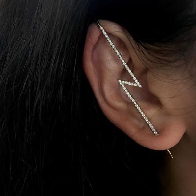 China Environmental Friendly Fashion Lightning Design Gold Ear Clips Ear Bone Clip On Earrings With Zircon for sale