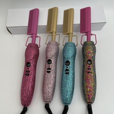 China For commercial wholesale rhinestone bling hot comb 500 degree home salon hair straightener electric tools enthusiast seller for sale