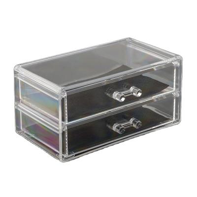 China Accept Stackable Cosmetics Acrylic Makeup Organizer Jewelry Storage Display Box 2 Drawers Countertop Cosmetic Box for sale