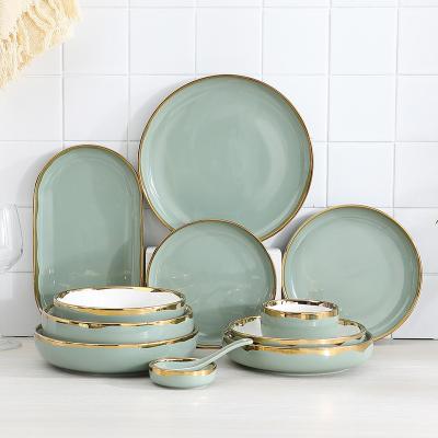 China Chaozhou Sustainable Factory Directly Offer Pakistan Modern Green Porcelain Luxury Dinnerware Set for sale