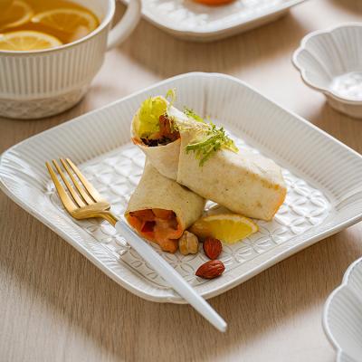 China Wholesale Price Sustainable Newest Custom Korean Minimalist Squares Ceramic Food Dish Dinnerware Set for sale