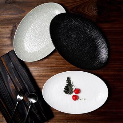 China Good Quality 12 Inch Oval Porcelain Wedding Dish Matte Black Dinner Plate Good Quality Oven Sustainable Green for sale