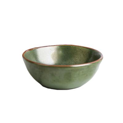 China Viable Chinese High Quality Wholesale Thai Style Glazed Dark Green Ceramic Fruit Round Bowls for sale