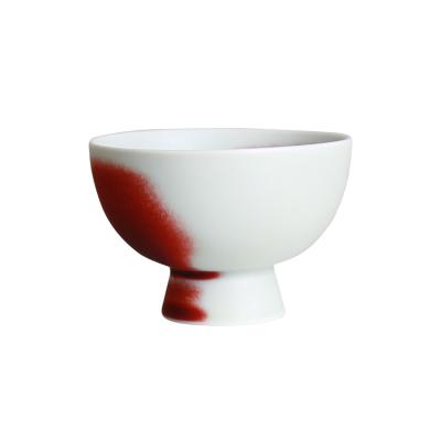 China Best Selling Viable Matte White Porcelain Bowl Dinnerware With Red Color Ceramic Handmade Dessert Bowls for sale