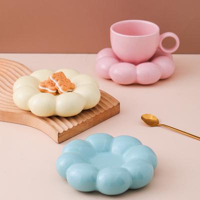 China Hot Selling INS Flower Sun Macaron Ceramic Cup And Saucer Set Viable Creative Gift Box Amazon Ceramic Mug With Cloud Coaster for sale