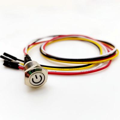 China Push On 5v Blue POWER LED 12mm Reset Momentary Push Button Switch With 50cm Computer Motherboard Wire for sale