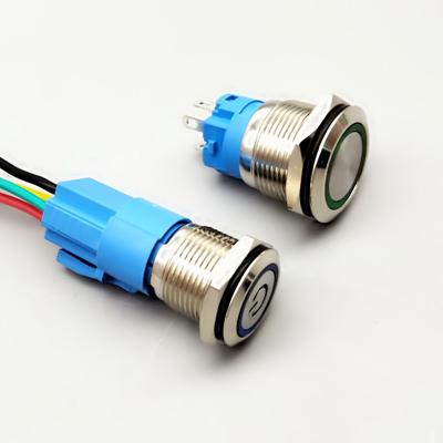 China Push On 16mm 19mm 22mm 5v 12v RGB LED Metal Push Button Switch Harness Tricolor Momentary Latching Connector w/cable for sale