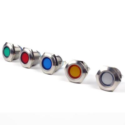 China Stainless Steel 16mm Metal Waterproof Round 19mm Blue Green Red Yellow White Flush Indicator Signal Led Lamp Switch for sale