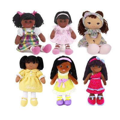 China Custom Plush China Factory Plush Doll Cheap Plush Doll Black Baby Girl Human Rag Dolls With Afro Hair for sale