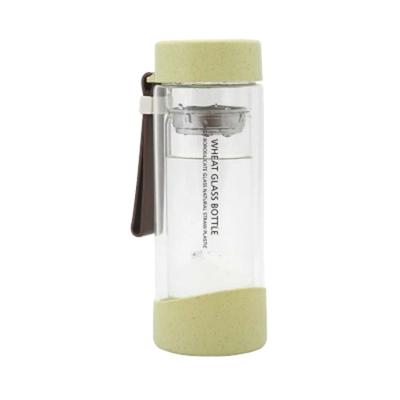 China Sustainable Bpa Free Wheat Straw Glass Water Eco Friendly Bottle With Tea Infuser for sale