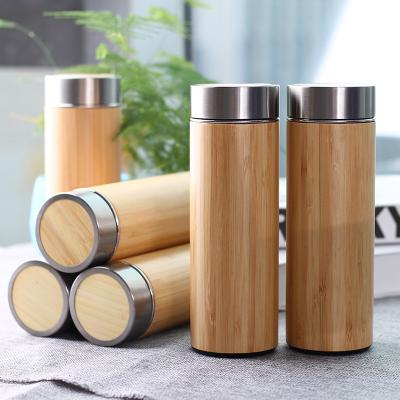 China Business 450ml Double Wall Stainless Steel Water Cup Bottle With Bamboo Mug Body And Lid for sale