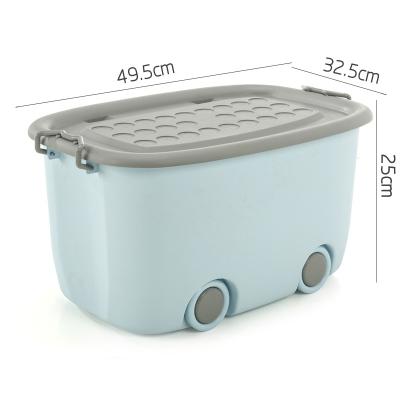 China Viable high quality cute 45L/79L cartoon colored plastic storage box with wheel wholesale for sale