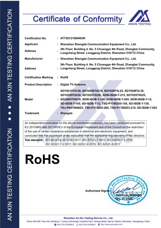 RoHS - Shenzhen Shengda Communication Equipment Co., Ltd.