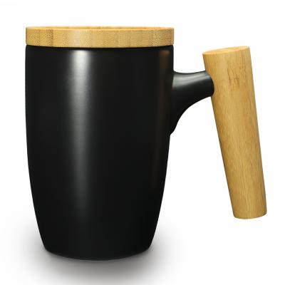 China DHPO Sustainable Ceramic Coffee Mug With Wooden Handle Coffee Mug With Wooden Lid for sale