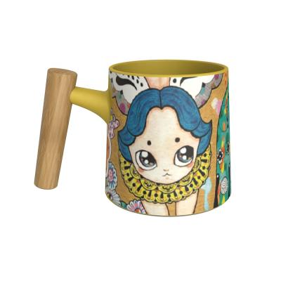 China DHPO Viable Wholesale Porcelain Mug Ceramic Coffee Mug With Wooden Handle for sale