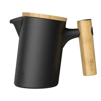 China DHPO Viable Leaning Tower Porcelain Teapot with Infuser and Wooden Handle, Matte Black for sale