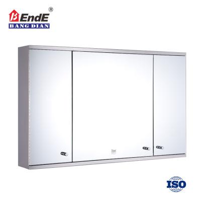 China Large 3 Door Bathroom Vanity Stainless Steel Glass Mirror Eco-friendly Modern Wall Mounted Bathroom Cabinet for sale